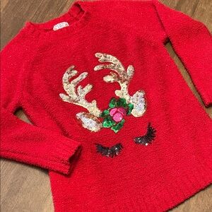 POOF Festive Red Sequin Reindeer Sweater Size Small